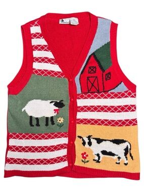 New Look Barnyard Cow Sheep Farm Knit Vintage Vest